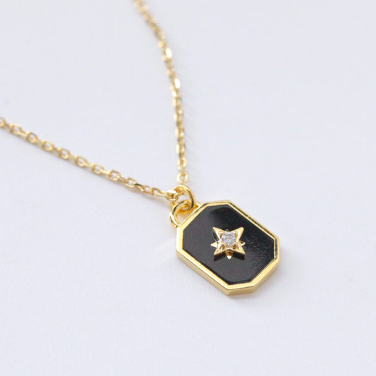 Square enamel black Pendant Necklace