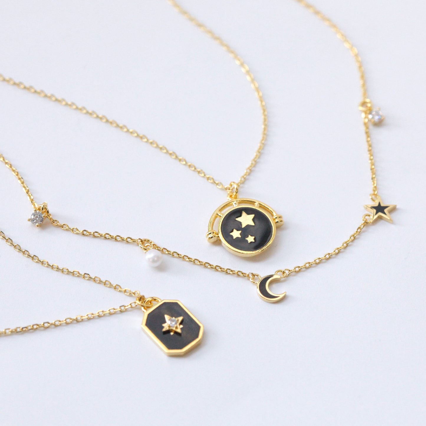 Square enamel black Pendant Necklace