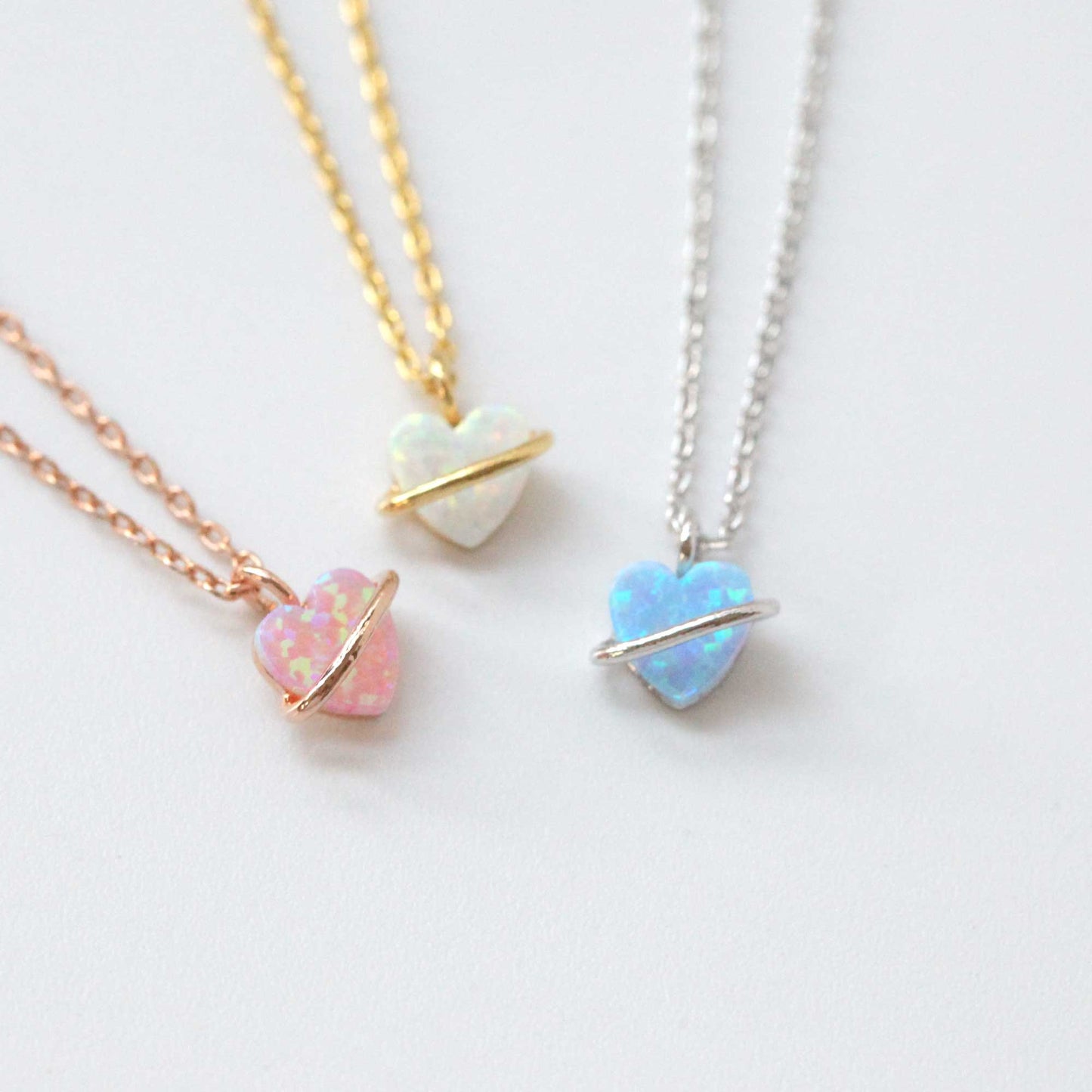 Tiny Opal Stone Heart Belt Necklace