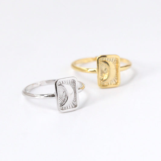 Crescent Moon Square Ring