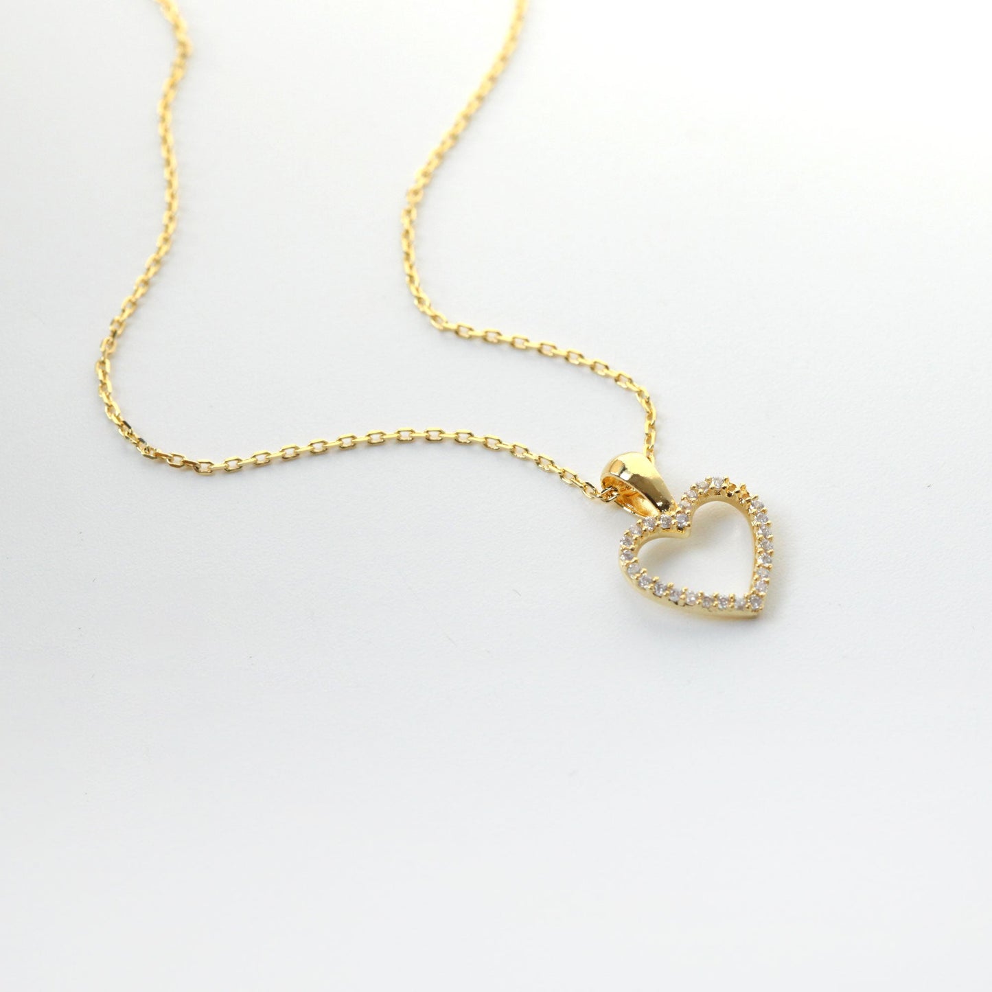Open Heart Cubic Zirconia Hollow Charm Necklace