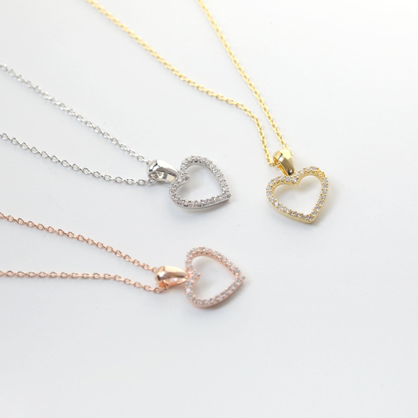 Open Heart Cubic Zirconia Hollow Charm Necklace