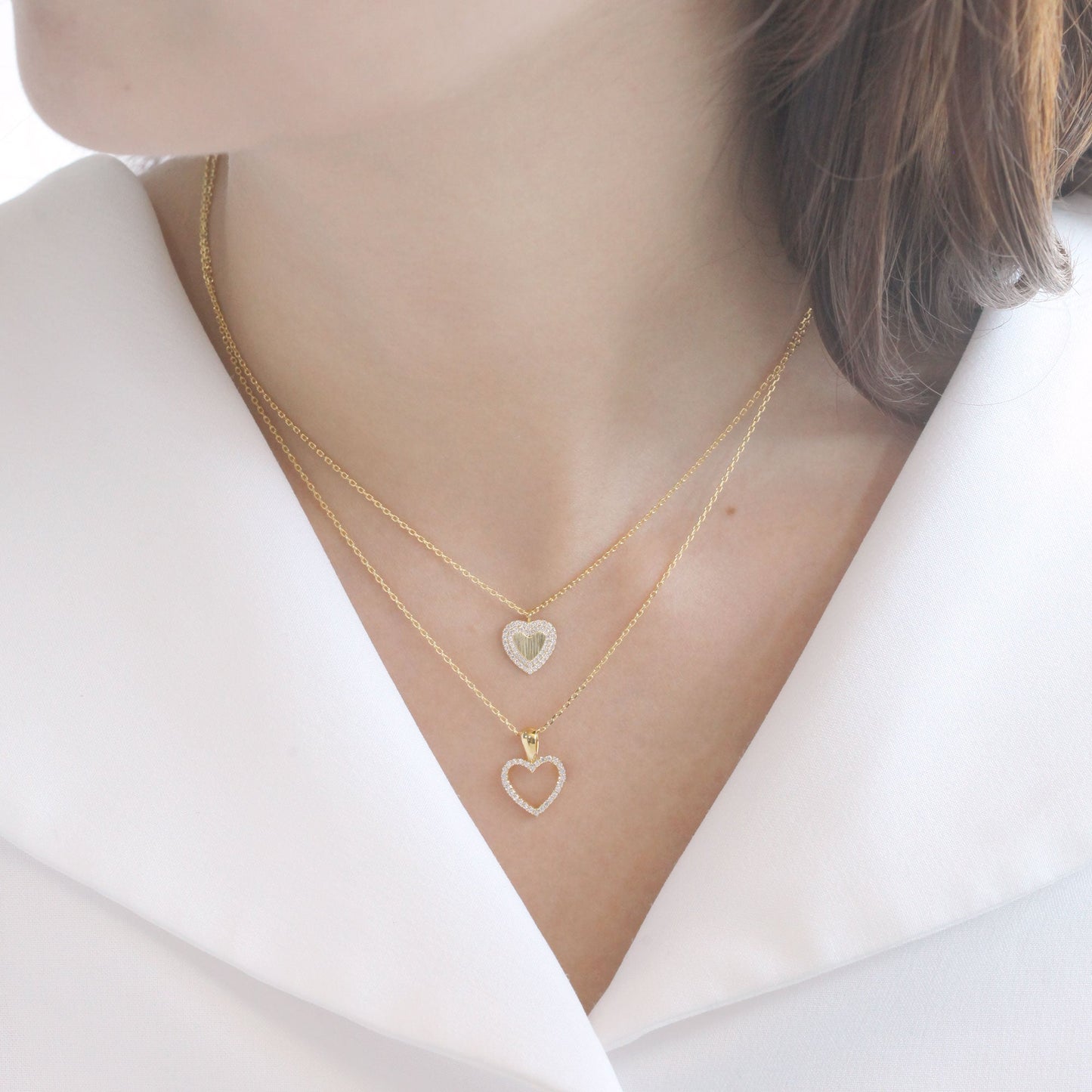 Open Heart Cubic Zirconia Hollow Charm Necklace