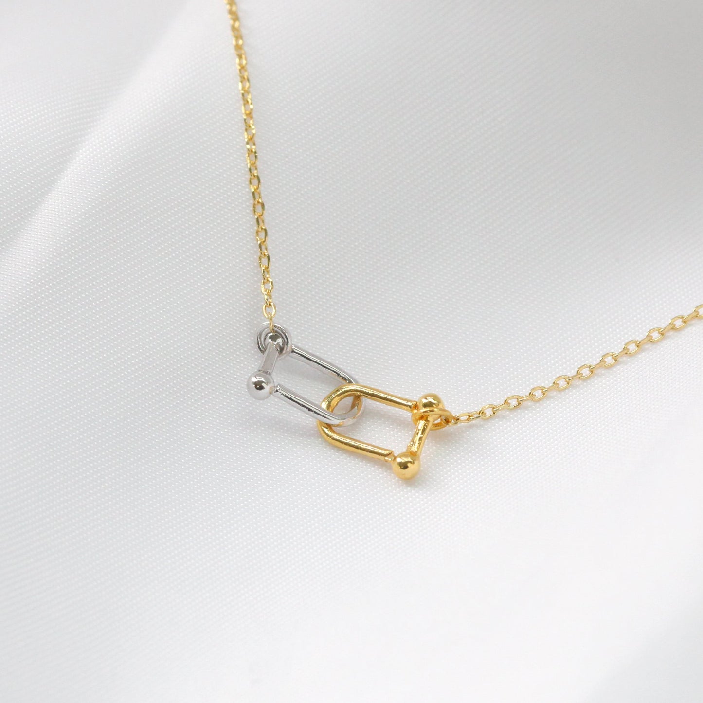 U Shape Link Gold Silver 2 Tone Necklace
