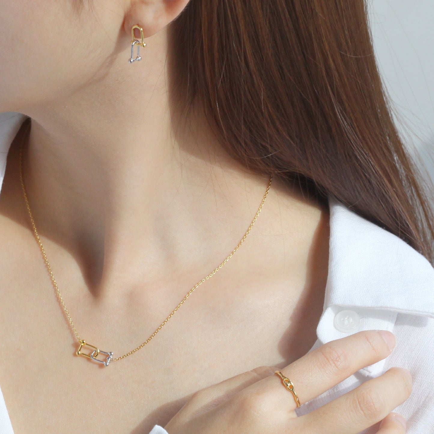 U Shape Link Gold Silver 2 Tone Necklace