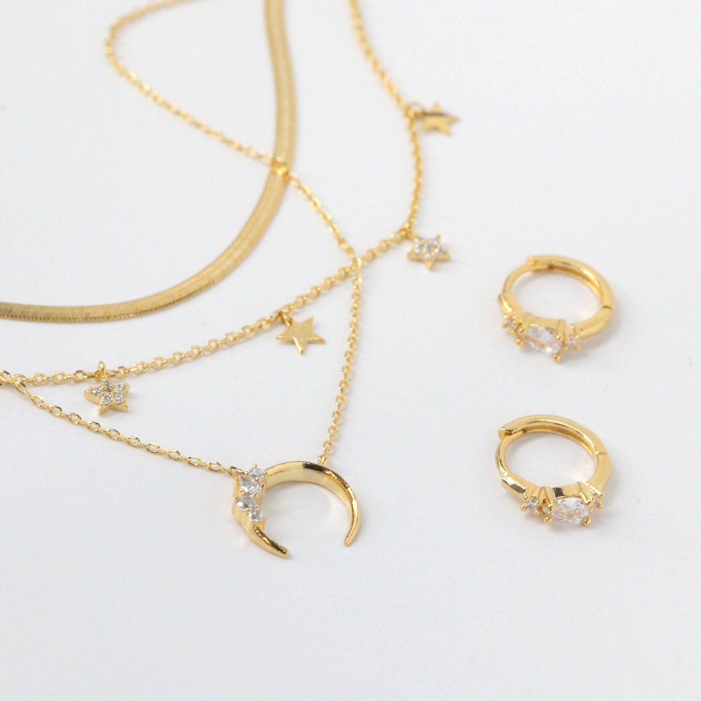 Crescent Moon Horn Cubic Zirconia Charm Necklace