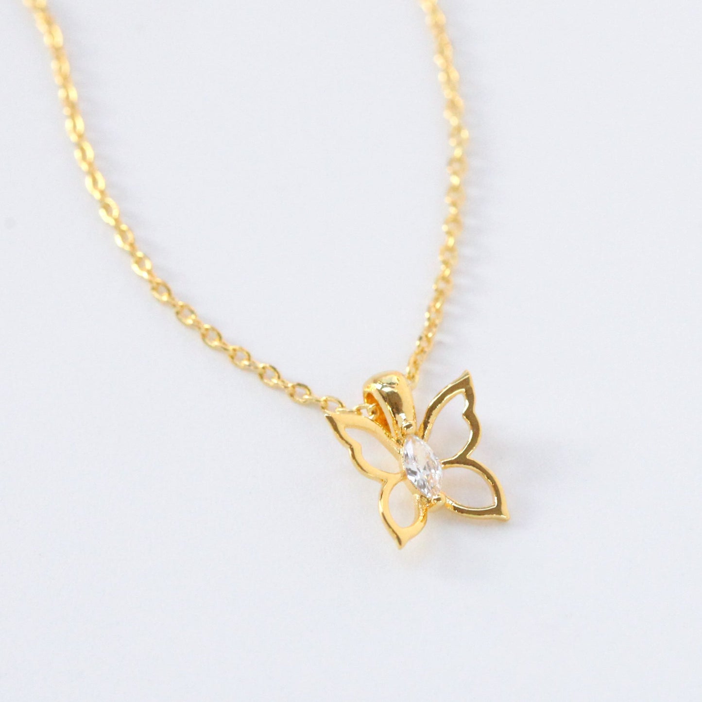 Butterfly CZ Hollow Pendant Necklace