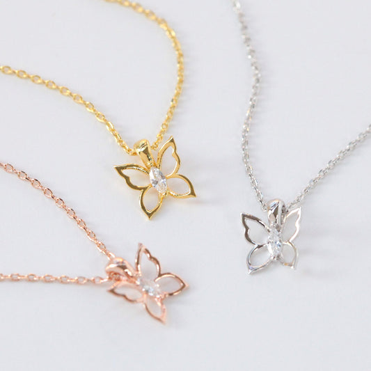 Butterfly CZ Hollow Pendant Necklace