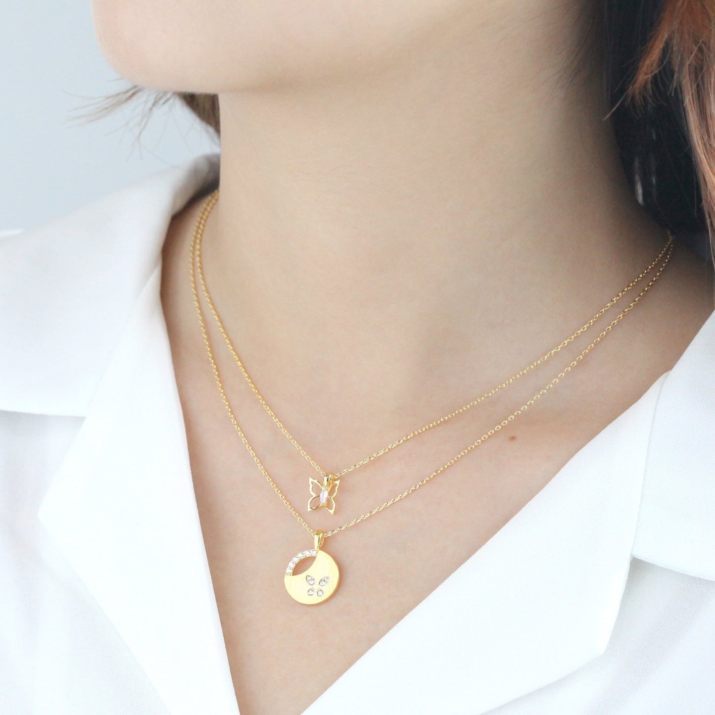 Butterfly CZ Hollow Pendant Necklace