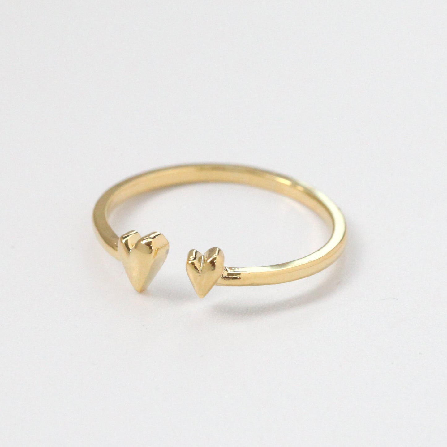 Two Mini Hearts Open Adjustable Ring
