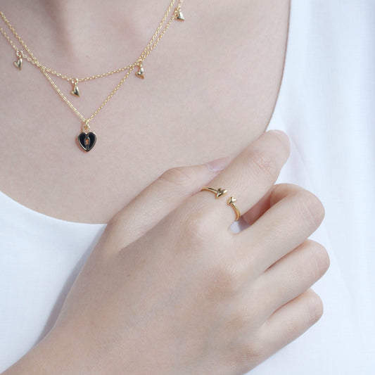 Two Mini Hearts Open Adjustable Ring