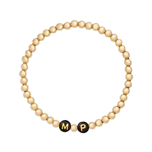 Custom / Gold Filled Beaded Bracelet 4mm Black Bead White Letter