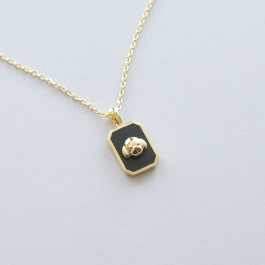 Dog Square enamel Black White Pendant Necklace