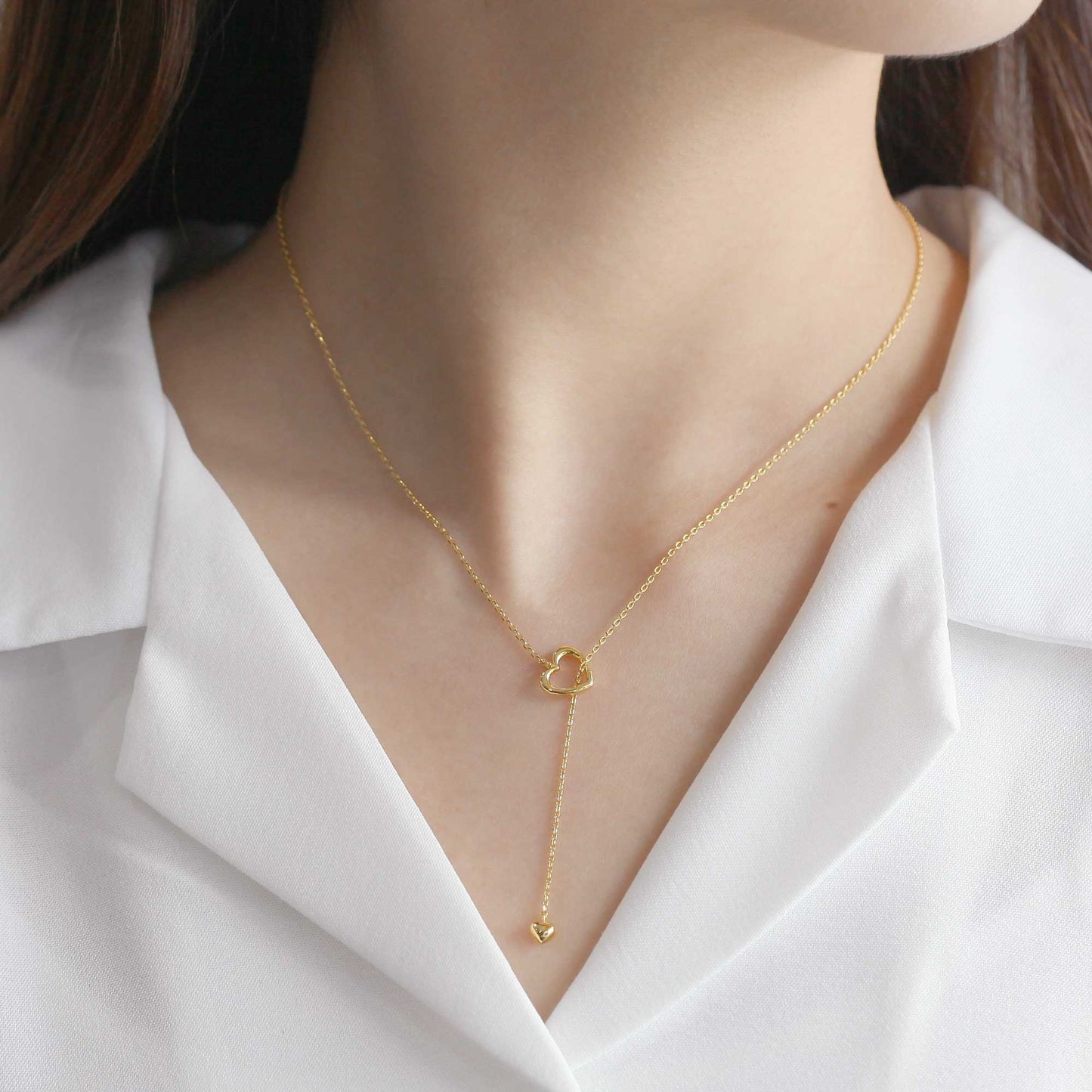 Pull Through Lariat Y Open Heart Necklace