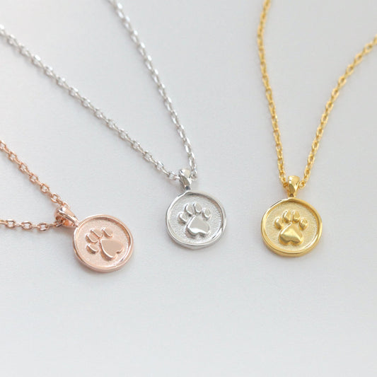 Dog Paw Tiny Small Disk Coin Necklace