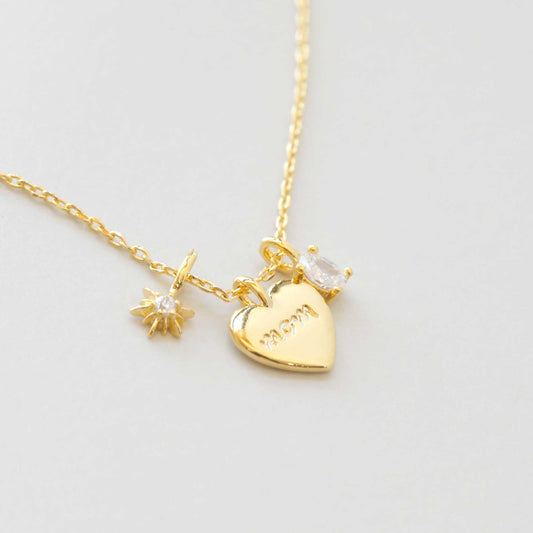 Mom Heart 3 Charms Pendant Necklace