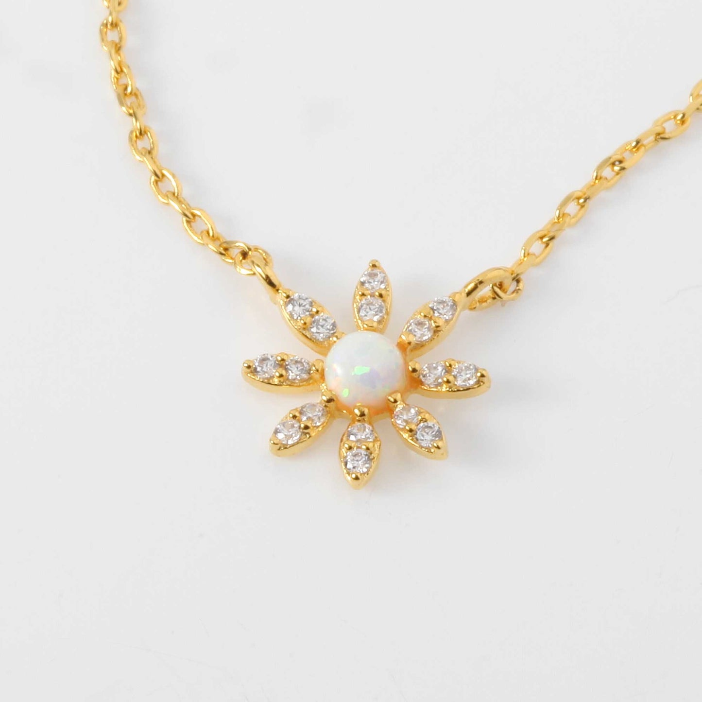 Flower CZ Charm Opal Stud Necklace