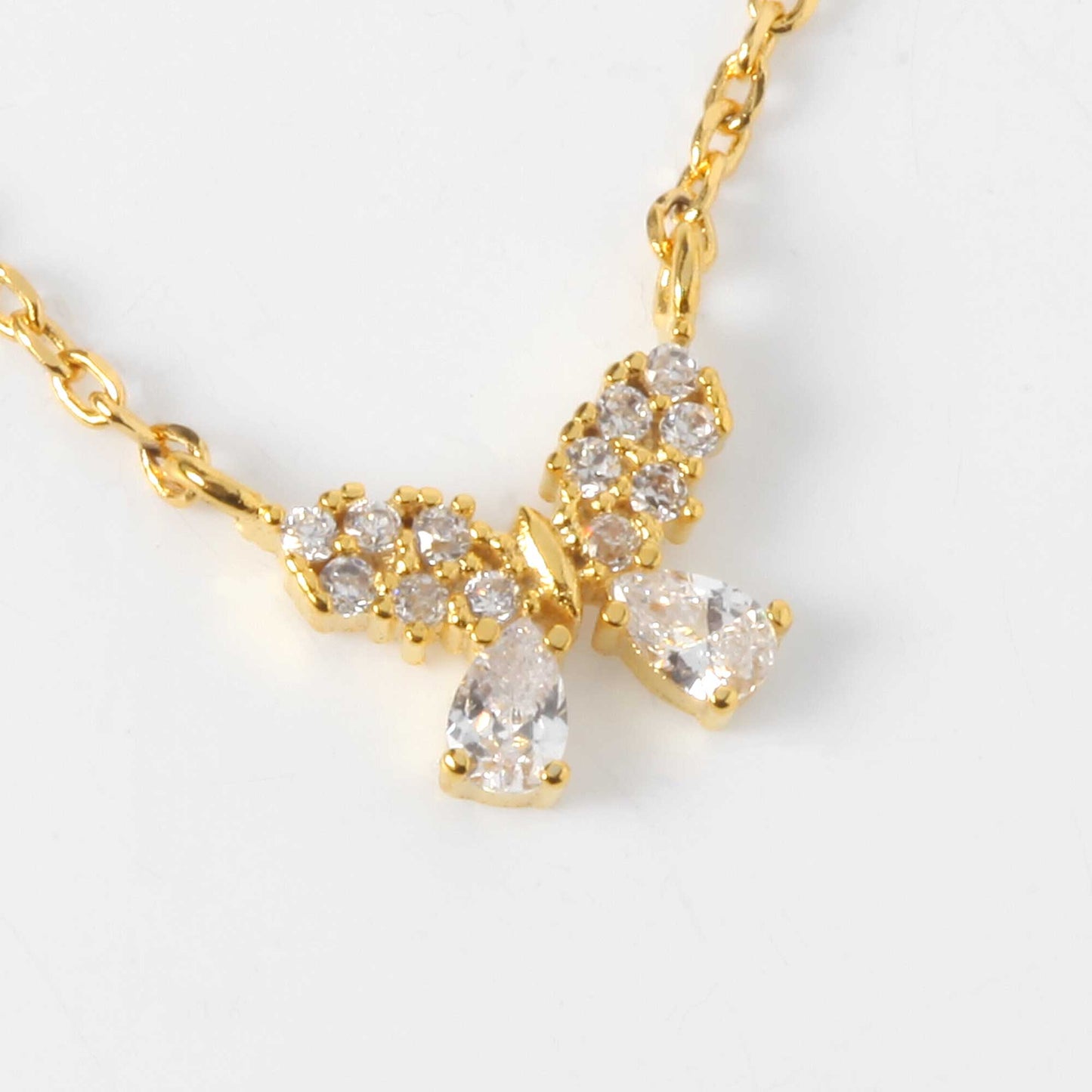 Butterfly CZ Half Rhinestone Tiny Pendant Necklace