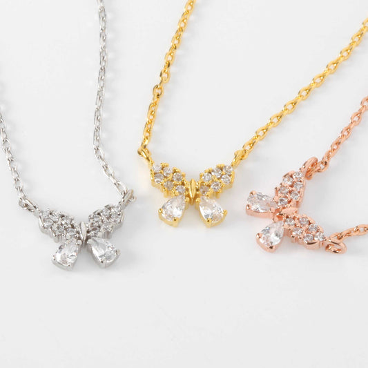 Butterfly CZ Half Rhinestone Tiny Pendant Necklace