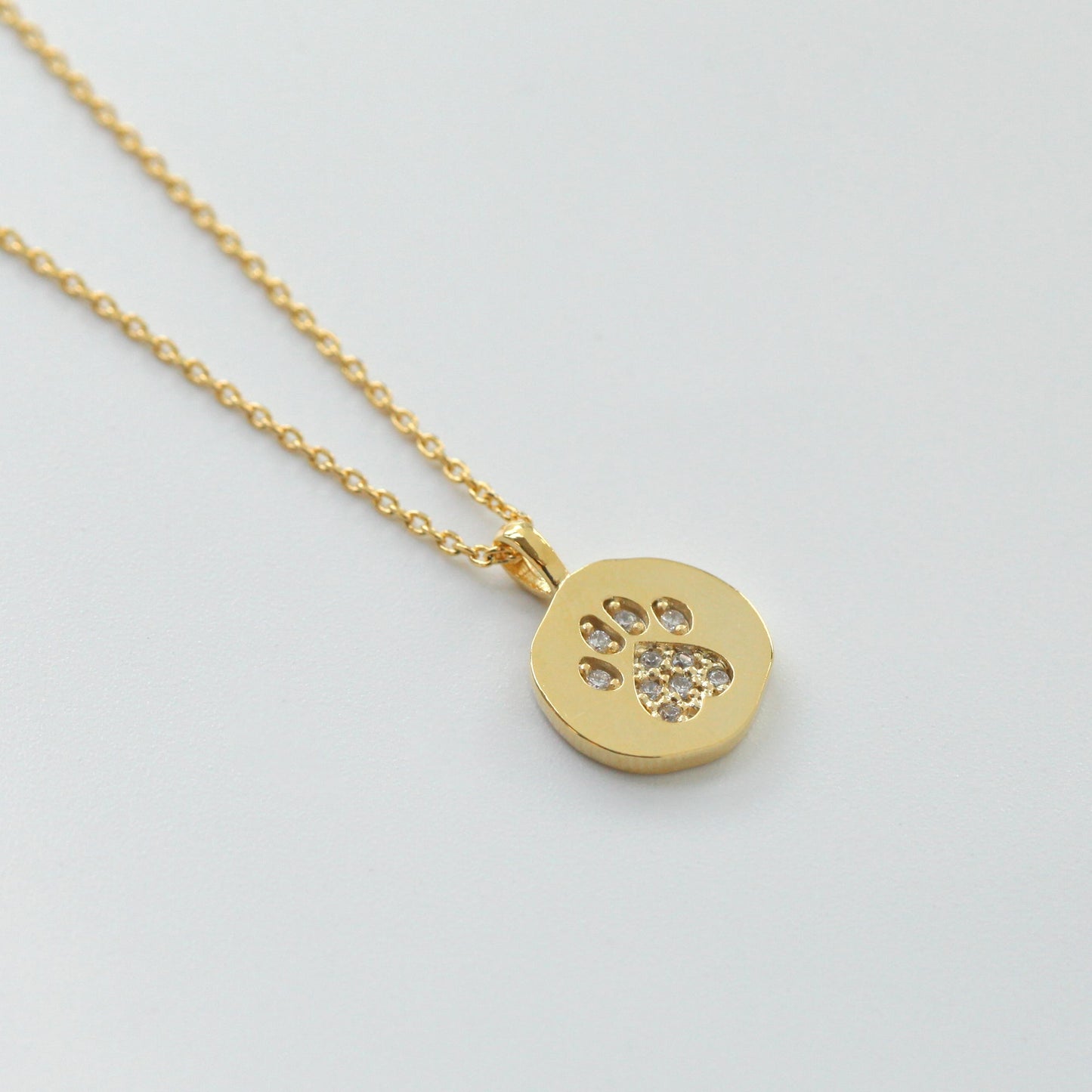 Dog Paw CZ Disc Coin Pendant Necklace