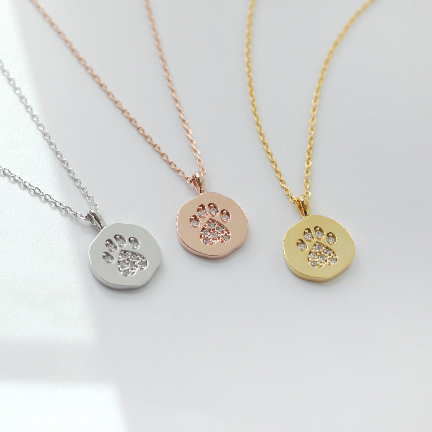 Dog Paw CZ Disc Coin Pendant Necklace