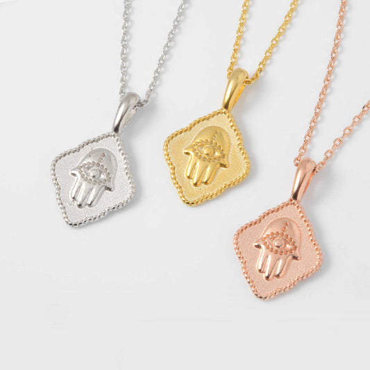 Hamsa Hand Eye Rhombus Pendant Geometric Necklace