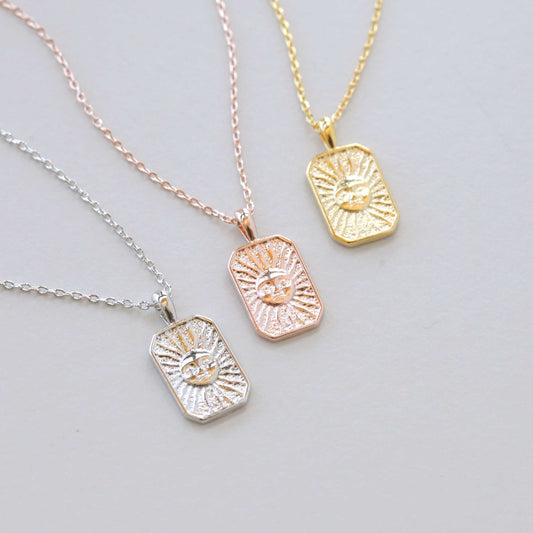 Square Sun Burst Square Charm Necklace