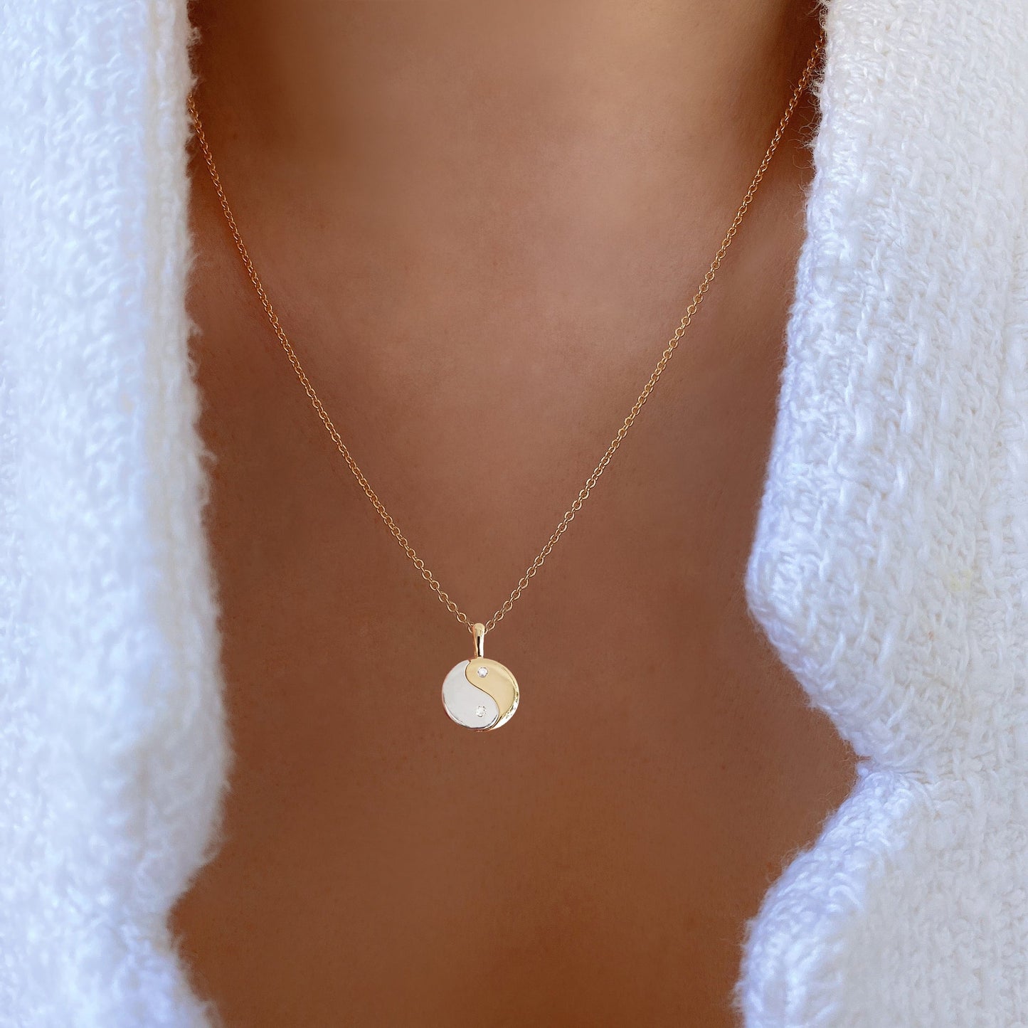 Yin Yang Gold Silver Pendant CZ Necklace