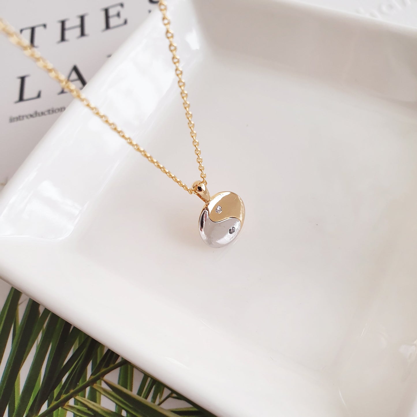 Yin Yang Gold Silver Pendant CZ Necklace
