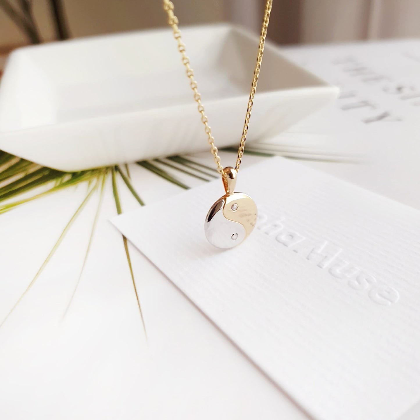 Yin Yang Gold Silver Pendant CZ Necklace