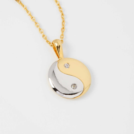 Yin Yang Gold Silver Pendant CZ Necklace