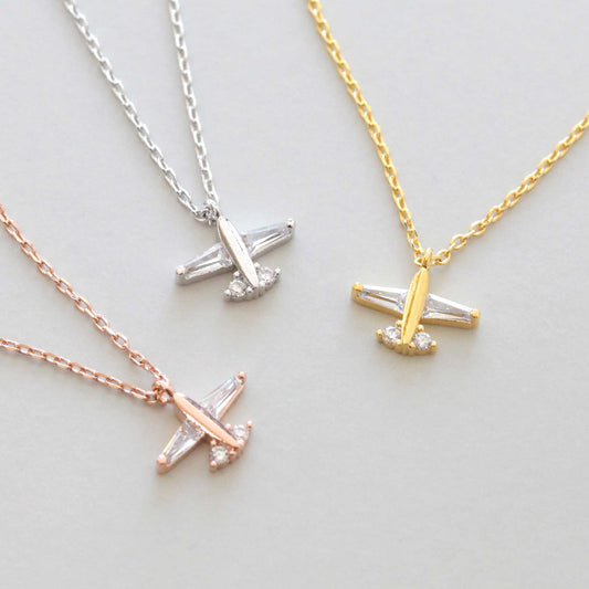 Airplane Charm Cubic Zirconia Necklace