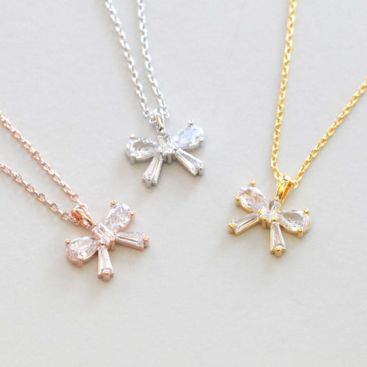 Ribbon Clear Crystal Cubic Zirconia Necklace