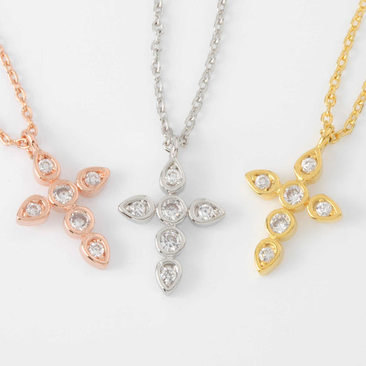 Cross Necklace Mini Cubic Zirconia Stone Stud