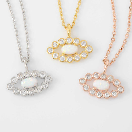 Opal Eye Necklace 18K Gold Dipped Cubic Zirconia
