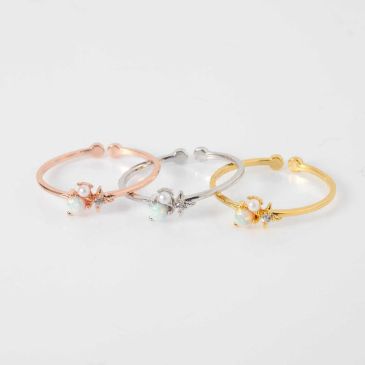 Opal Pearl Star Stone Adjustable Ring