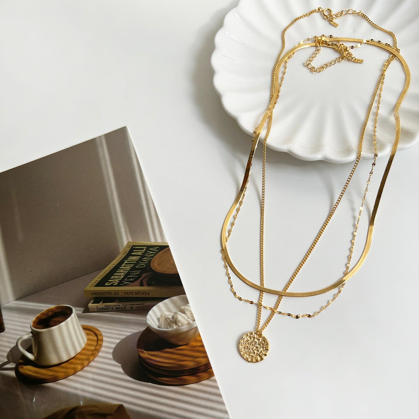 Medallion Coin Disc Charm Vine Chain Necklace