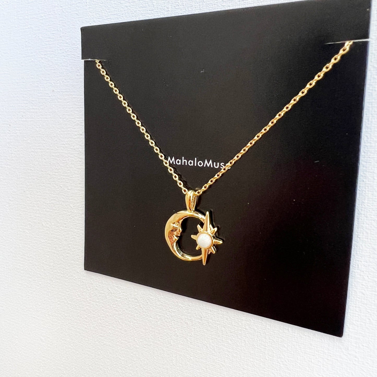 Crescent Moon Opal Burst Hollow Disc Necklace