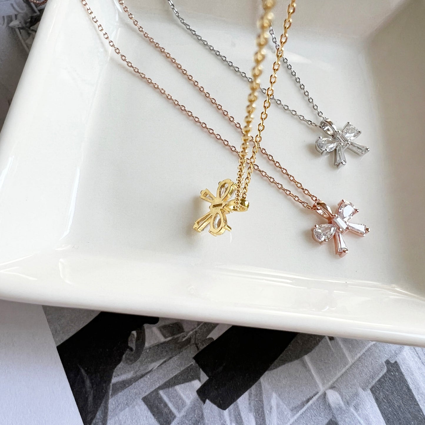 Ribbon Clear Crystal Cubic Zirconia Necklace