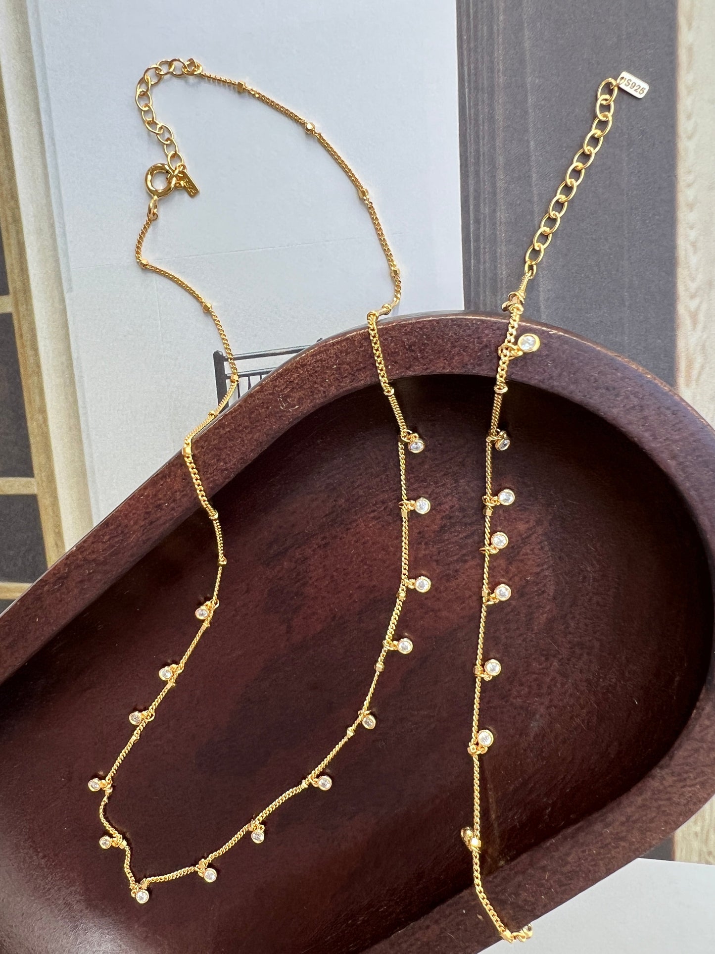 Bezel Cubic Zirconia Charm Station Necklace