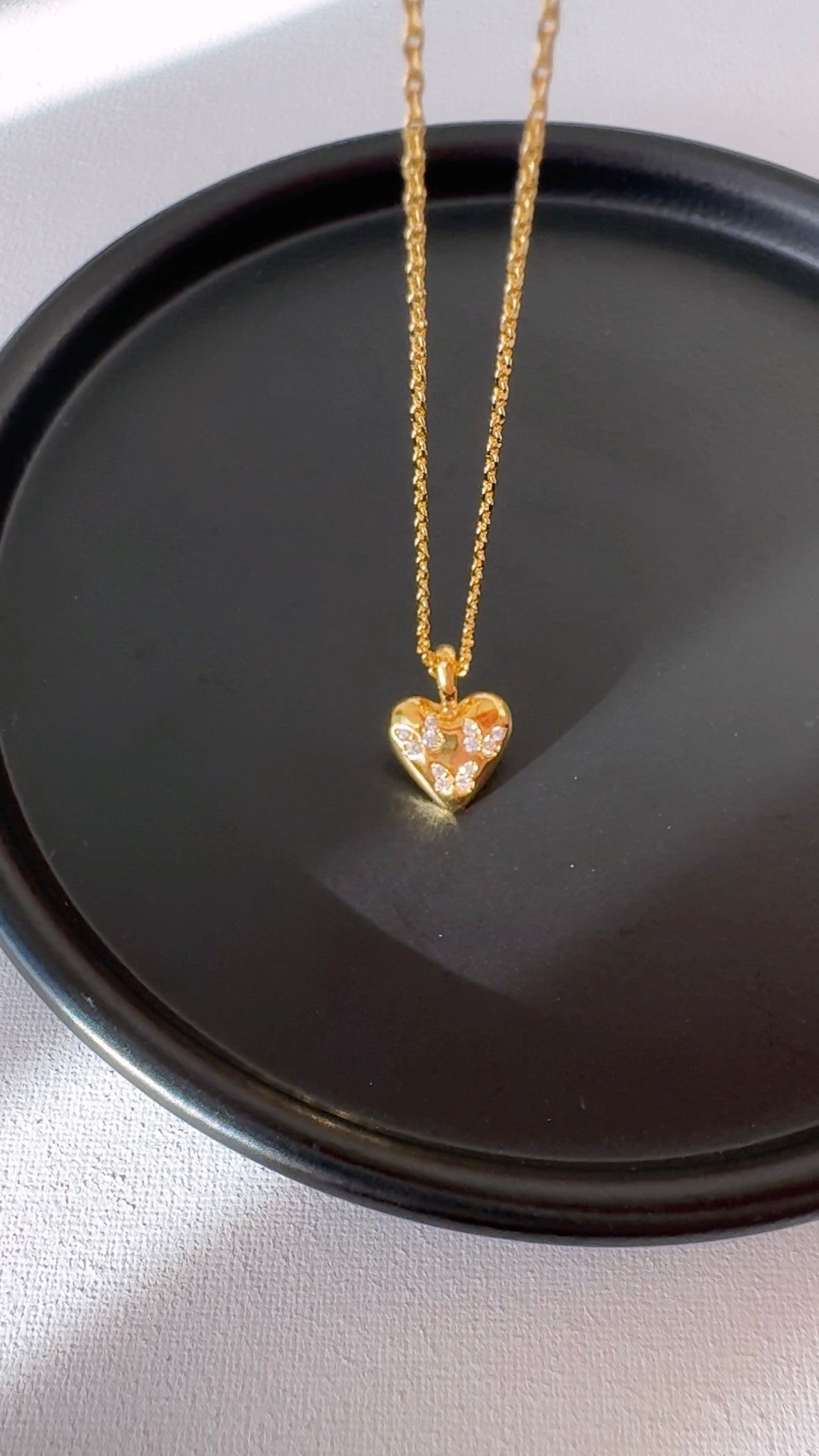 Puffy Heart Balloon Butterfly CZ Necklace