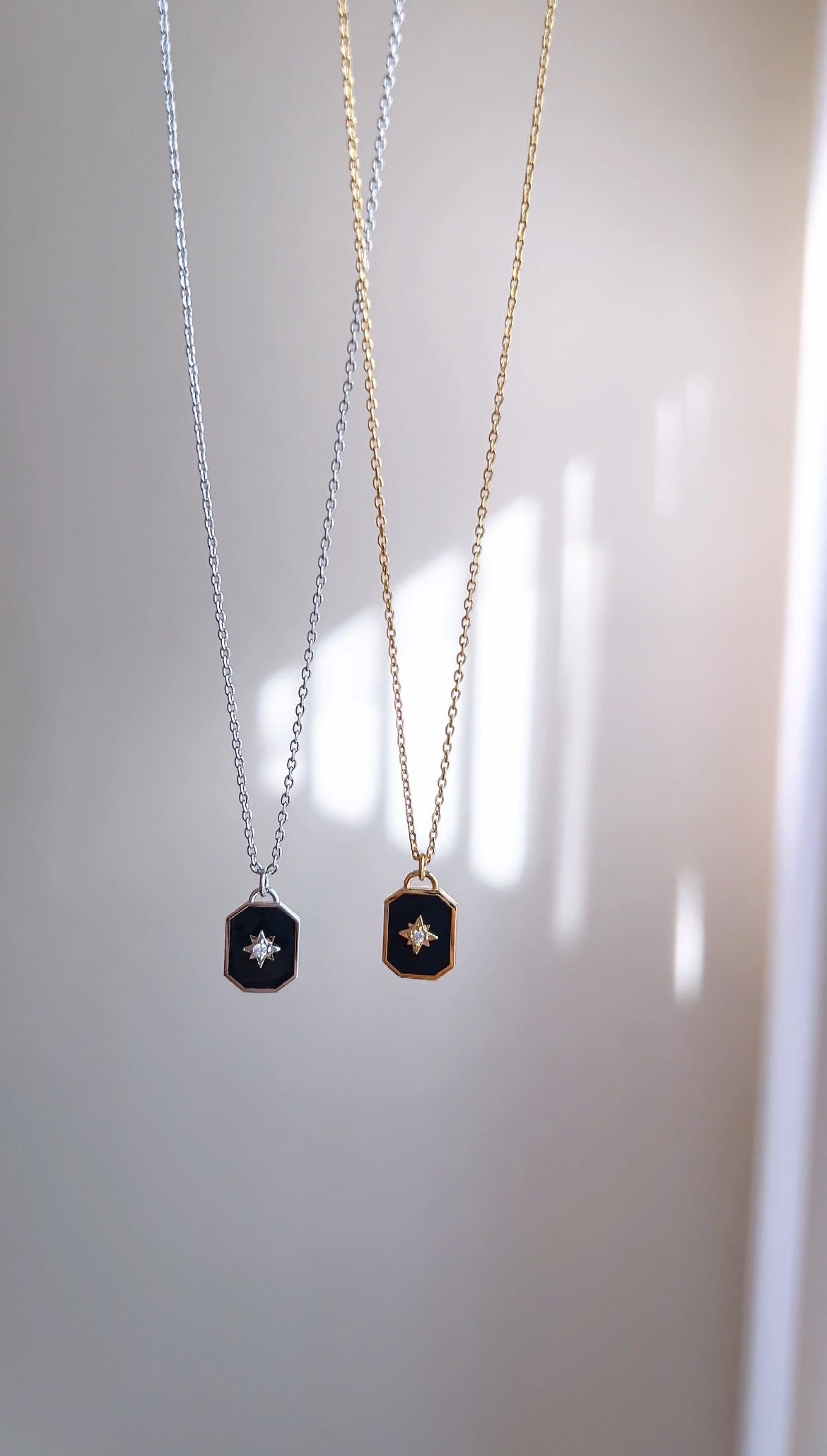 Square enamel black Pendant Necklace