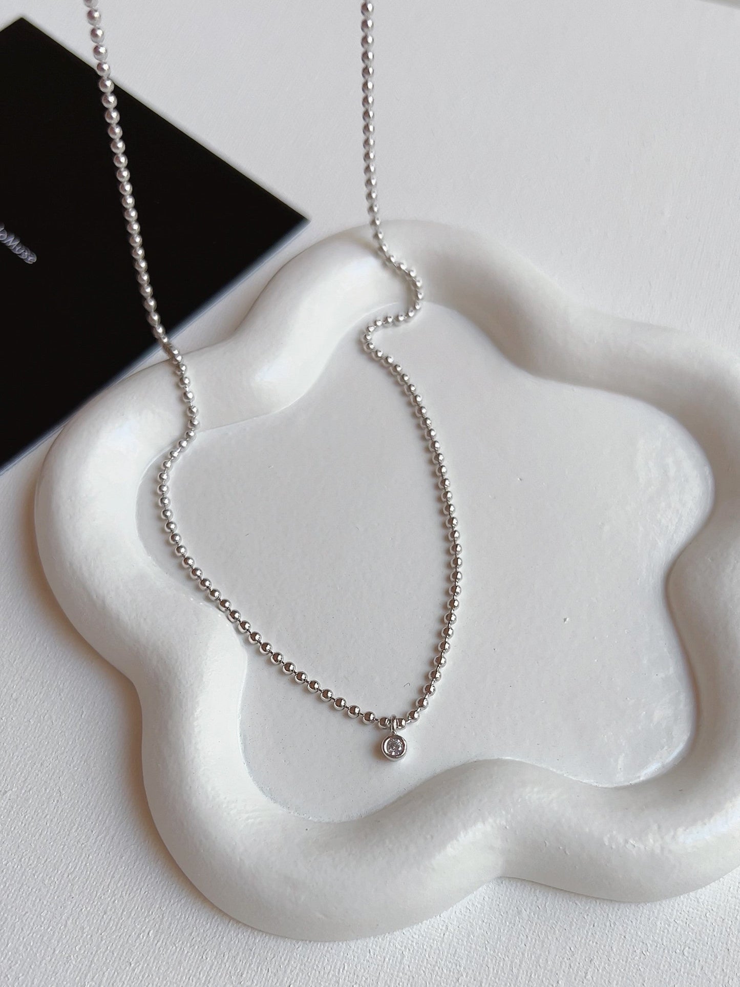 Tiny Dot Ball Chain CZ Bezel Charm Necklace