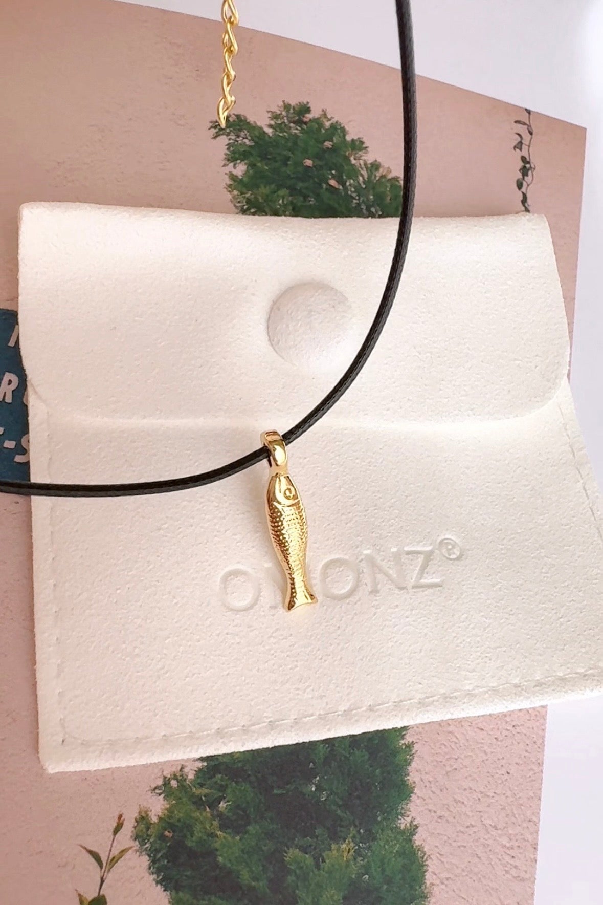 Cord Necklace with Gold Koi Fish Lucky Pendant