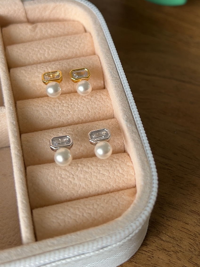 Swarovski Pearl Square Cubic 5mm Stud Earrings