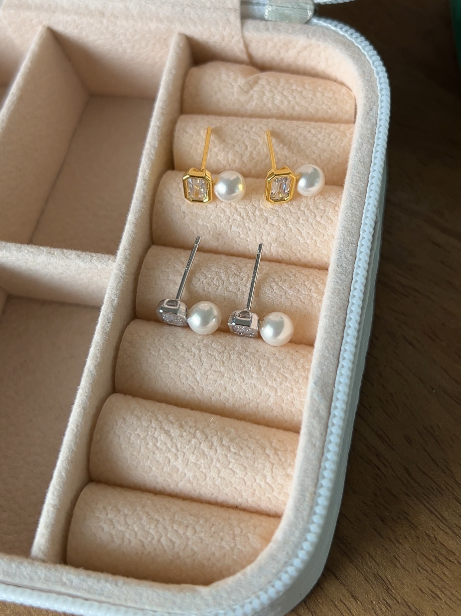 Swarovski Pearl Square Cubic 5mm Stud Earrings