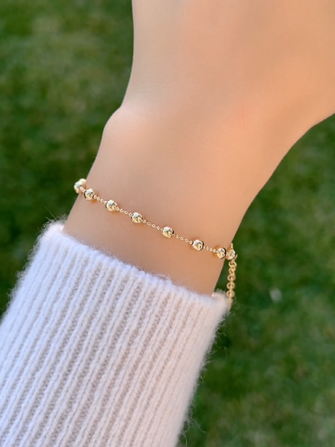 Ball Bead Station Solid 925 Silver 14k Gold Bracelet