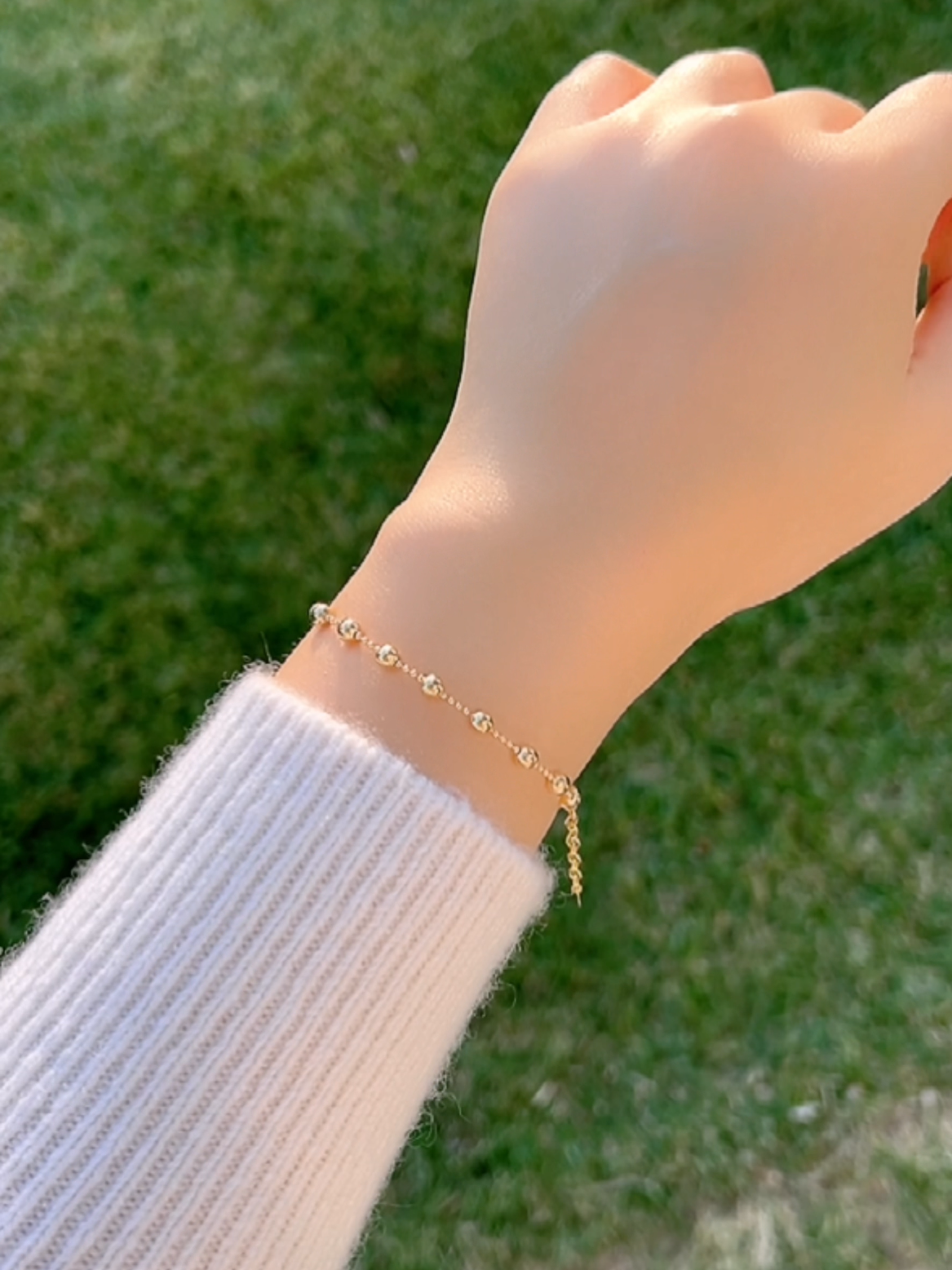 Ball Bead Station Solid 925 Silver 14k Gold Bracelet