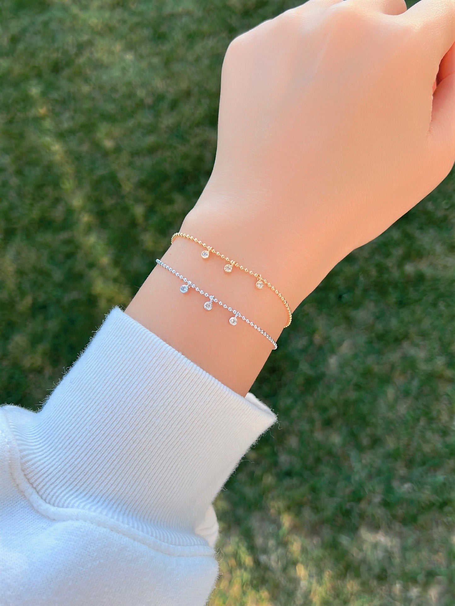 Tiny Dot Ball Chain Bezel CZ Bracelet