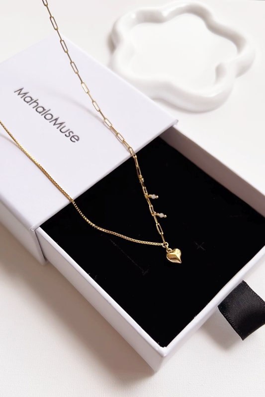 Half Box Chain Half Paperclip Chain Bold Heart Pendant Necklace